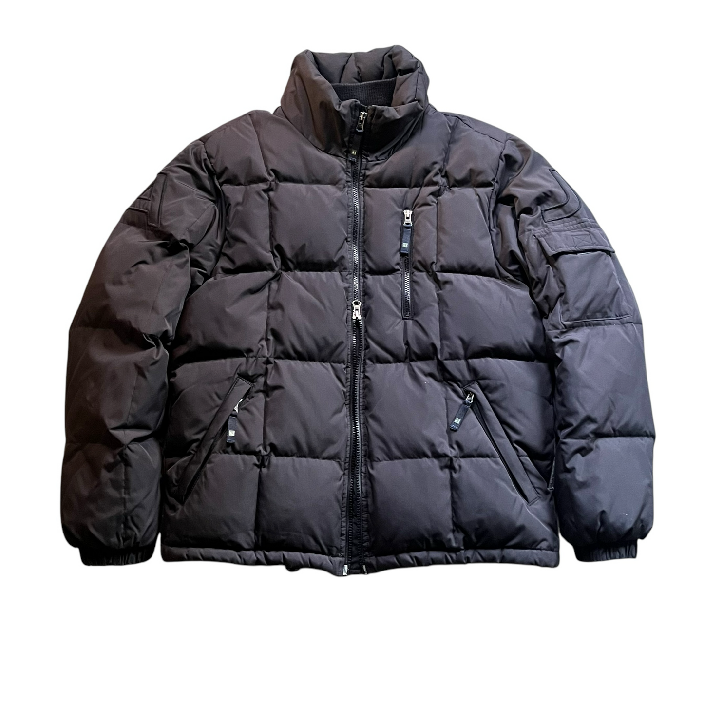 ARMANI JEANS double zip-up hooded puffer jacket